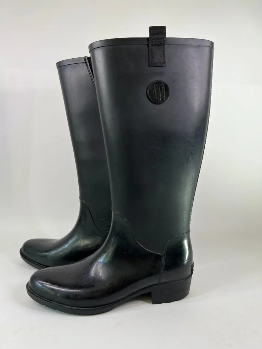 Tommy Hilfiger Womens 10 Karissa Black Rain Boots Pull On Water Resistant